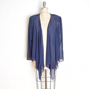 vintage Y2K jacket top sheer draped chiffon hankie bead flutter whimsigoth L XL